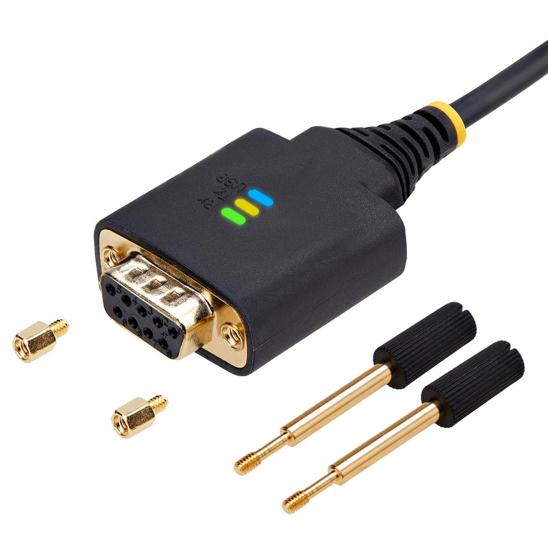 StarTech 6ft USB to Null Modem Serial Adapter Cable (1P6FFCN-USB-SERIAL) | USB-A to RS232, Changeable DB9 Screws Nuts, FTDI, COM Retention, LED Indicators