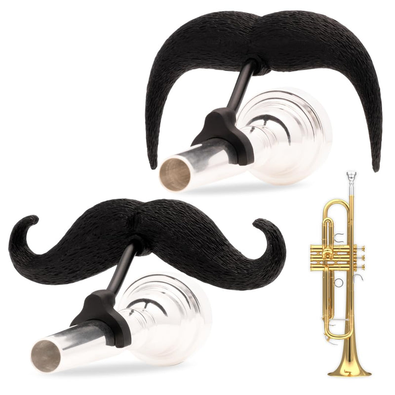 The Original Brasstache 2.0 - [2-Pack] Clip-on Mustache for Trumpet Mouthpiece, XL and Handlebar Combo Version