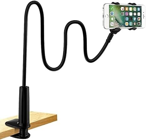 Gooseneck Universal Phone Holder for Bed, Desk, Headboard, Bed, Bedside, Table, Lazy Bracket Flexible Gooseneck Long Arm Stand 360 Adjustable , Overhead Cell Phone Clamp Mount, for All 3.5-7” Devices