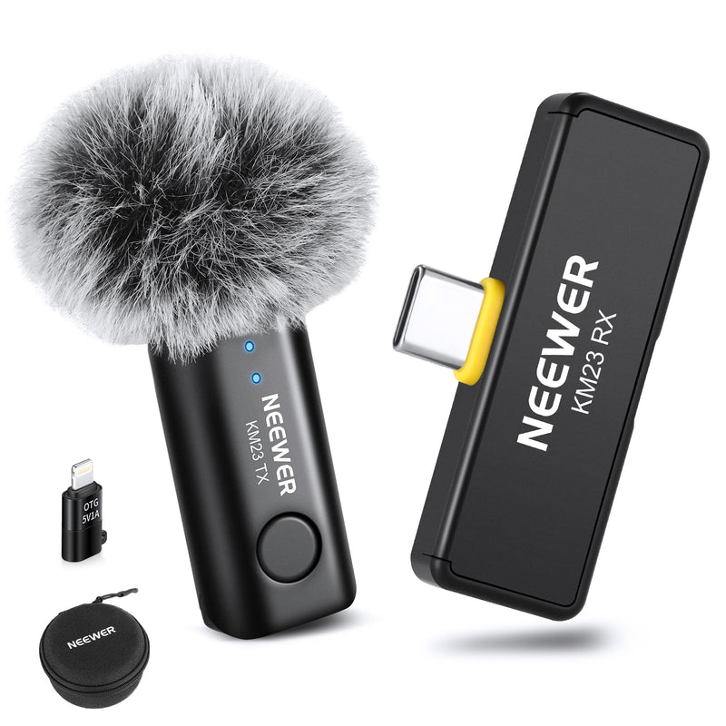 [AUSTRALIA] - NEEWER Wireless Lavalier Microphone System for USB C, Compatible with iPhone 16 15 Samsung Android Phones, Noise Cancelling Mini Lav Omnidirectional Condenser Mic for Vlogging Live Streaming, KM23 