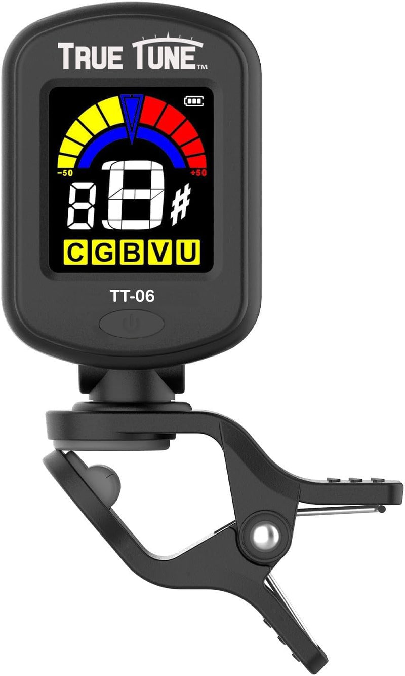 TT-06 Rechargeable Clip-On Chromatic Instrument Tuner for Guitar, Bass, Ukulele, Banjo, Violin, Mandolin with Full Color Display