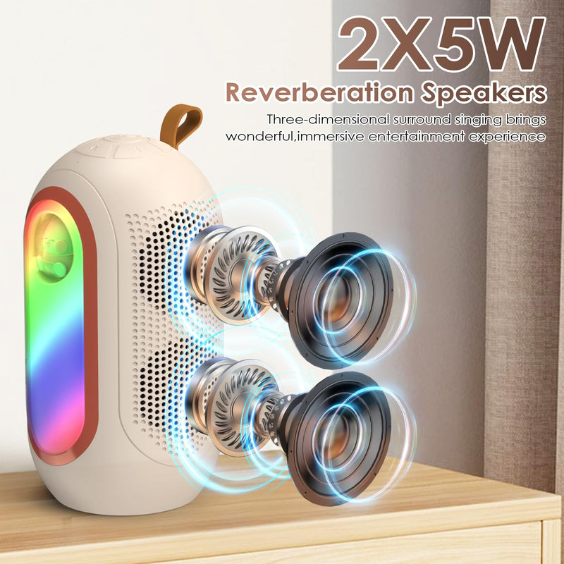 Mini Karaoke Machine for Kids & Adults with 2 Wireless Microphones Portable Karaoke Machine 2x5W Bluetooth Speaker Birthday Gift Toys Gifts for Kids Family Home Outdoor Party Cream