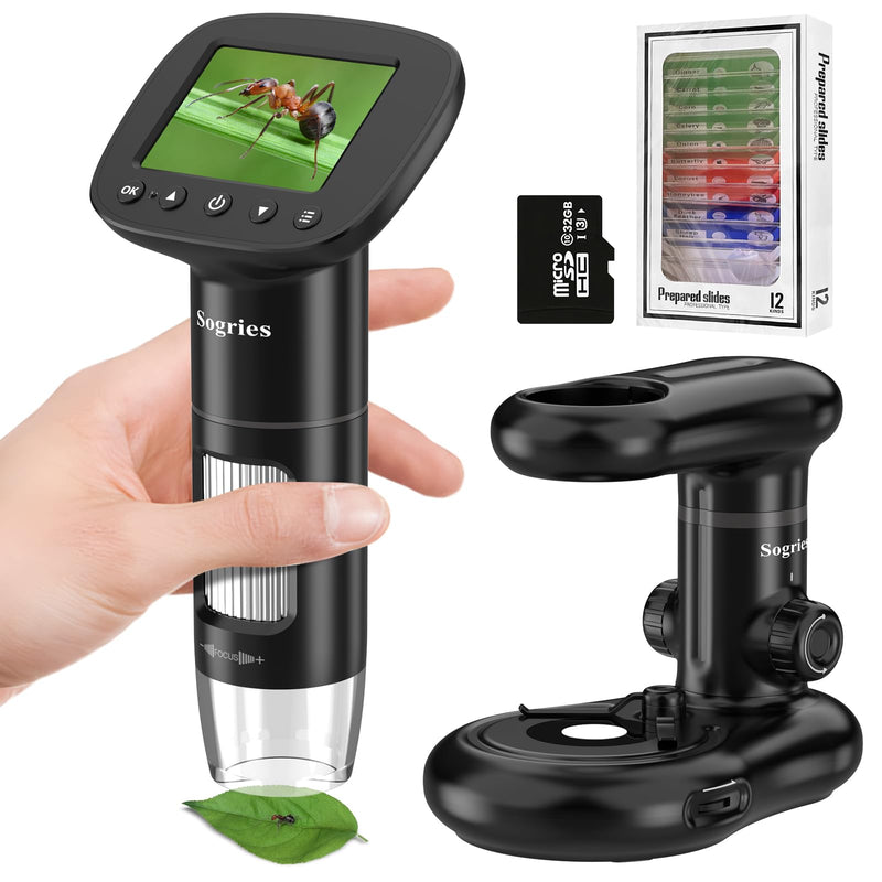 [AUSTRALIA] - 1000x Microscope-Handheld Digital Microscope for Children with 2" LCD Screen,Pocket Microscope for Kids with 8 Adjustable LED Lights,Coins Electronic Magnifier Camera,USB to PC,Including 32GB SD Card 