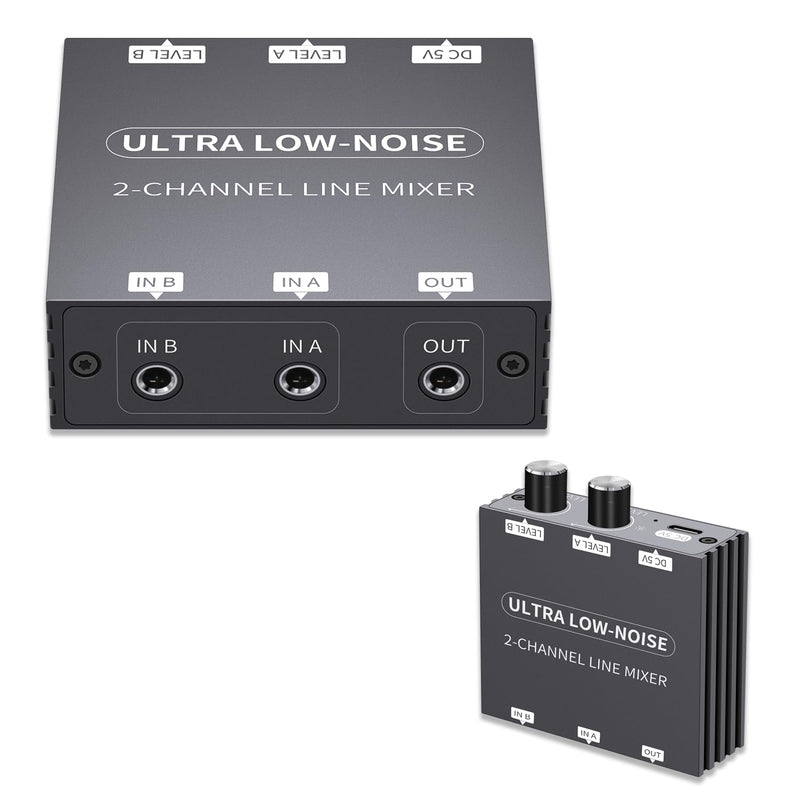 [AUSTRALIA] - Mini Audio Mixer Line Mixer, 2 Way Audio mixer 3.5mm mixer，DC 5V, Stereo Ultra, Low-Noise 2-Channel for Sub-Mixing, for music creation, live broadcast, As Guitars, Bass, Keyboards Mixer 