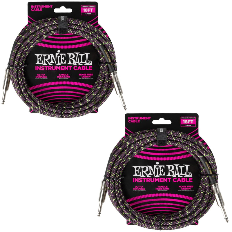 [AUSTRALIA] - Ernie Ball Braided Instrument Cable Set Straight/Straight Lenght 18ft in Purple Python (P06431) - Pack of 2 