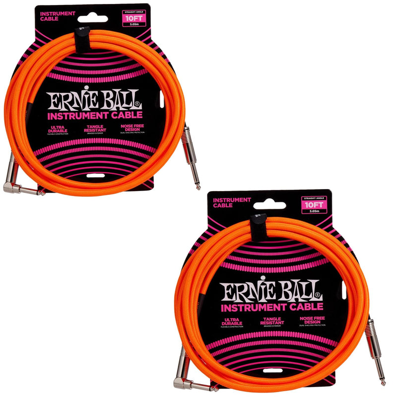 [AUSTRALIA] - Ernie Ball Braided Instrument Cable Set Straight/Angle Length10ft in Neon Orange (P06079) - Pack of 2 
