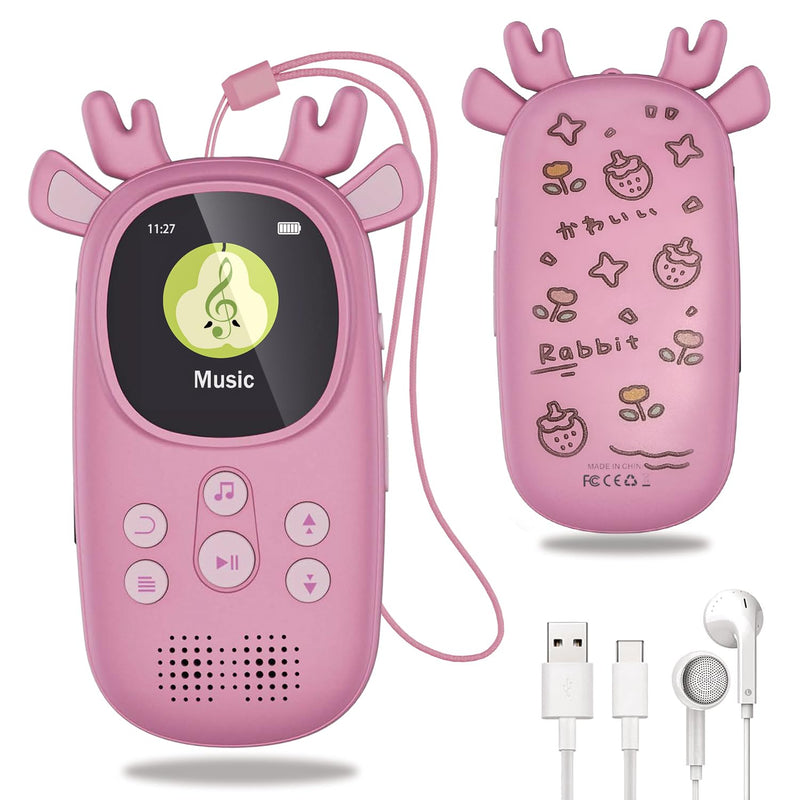 [AUSTRALIA] - 32GB MP3 Player for Kids, Cute Reindeer Portable Kids MP3 Player with Speakers Children MP3 Player with Bluetooth FM Radio, Alarm Clock, Voice Recorder, Stopwatch Music Bluetooth MP3 Player 32GB Pink 
