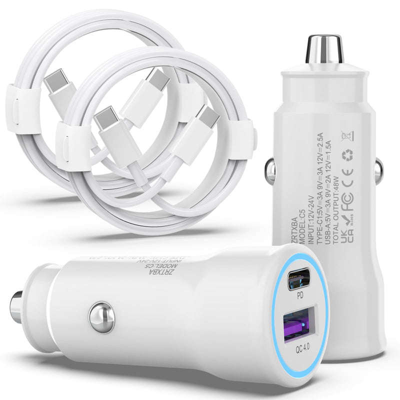 [AUSTRALIA] - iPhone 16 Car Charger USB C Car Charger Adapter 2Pack 48W PD&QC4.0 Dual Port iPhone Car Charger with USB C to C Cable for iPhone 16/15 Series, Samsung Galaxy Series, iPad Pro, AirPods,Pixel,and More 