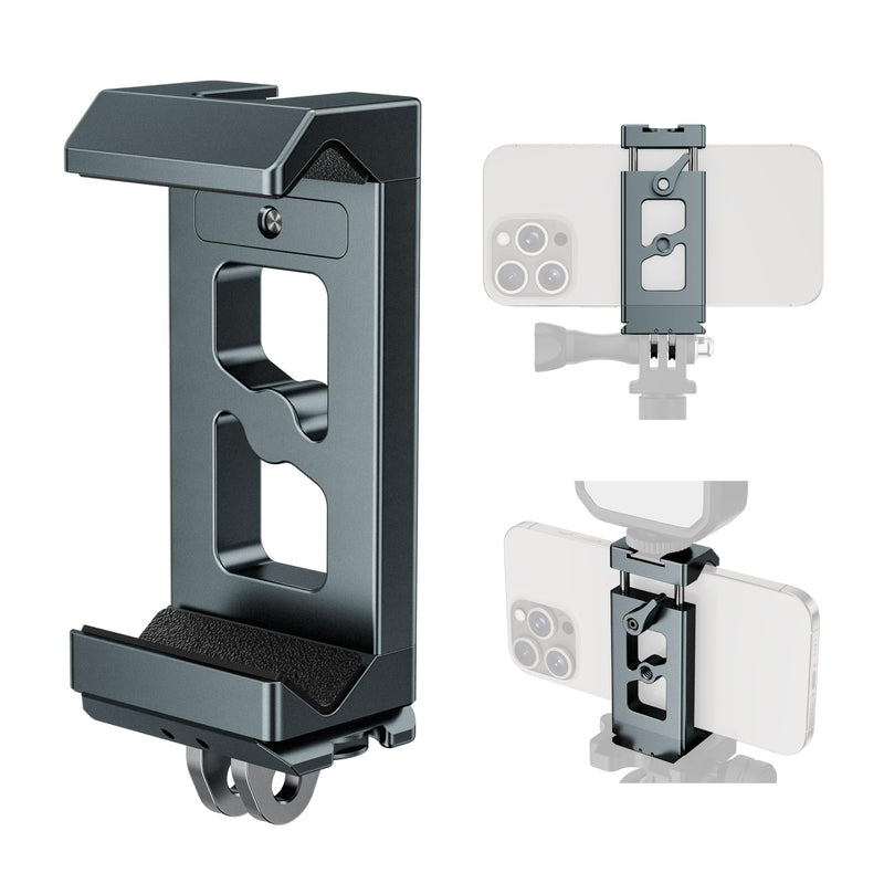 [AUSTRALIA] - Metal Phone Tripod Mount Arca Port & Action Camera Adapter, Adjustable Smartphone Tripod Adapter Clamp Cell Phone Stand Holder Compatible with iPhone Plus PRO Max GoPro Samsung Galaxy Motorola Pixel 