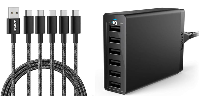 Anker Cable [5 Pack 6ft], USB to USB C Cable & Anker Charger, 60W 6 Port Charging Station