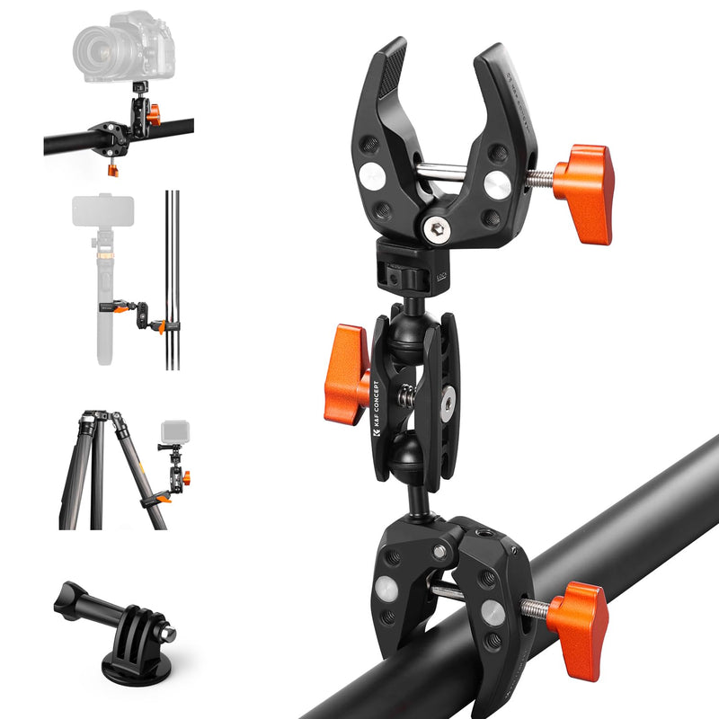 [AUSTRALIA] - K&F CONCEPT Double Super Clamp Camera Mount with 1/4" Threads Metal Clamp for Chair, Pole, Tripod, Desk, Flag, Umbrella, Motorcycle Mount 
