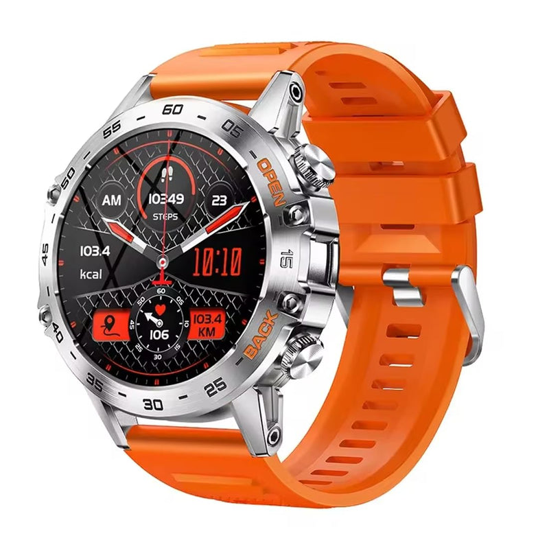 Mens Military Smartwatch Bluetooth Answer/Make Call for Android iOS Phone Long BTRY 1.39" Outdoor Sports Activity Fitness Tracker Orange Silicone Strap Music Smartwatches Health Monitor (Orange) Orange band, Silver Body
