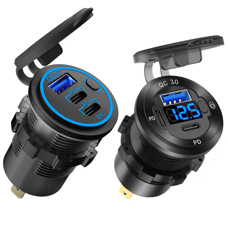 12V USB Outlet Wire USB Charger Multi Port, 3-Port Marine USB Fast Charger Waterproof Cigarette Outlet USB Replacement Aluminum