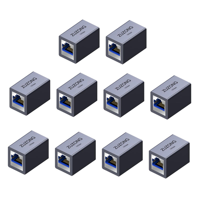 ZUZONG 10GB RJ45 Coupler, 10Gbps in Line Ethernet Extender Adapter for Cat8/Cat7/Cat6a/Cat6/Cat5e/Cat5 Cable, PC Router Modem PS5 Xbox Female to Female (10 PCS) 10