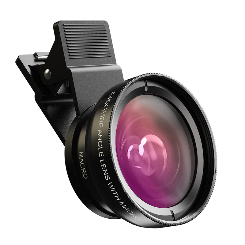 [AUSTRALIA] - 2 in 1 Phone Camera Lens Kit for iPhone and Android, 12.5X Macro Lens and 0.45X Wide Angle Lens Phone Lens Attachment with Travel Bag 0.45W 
