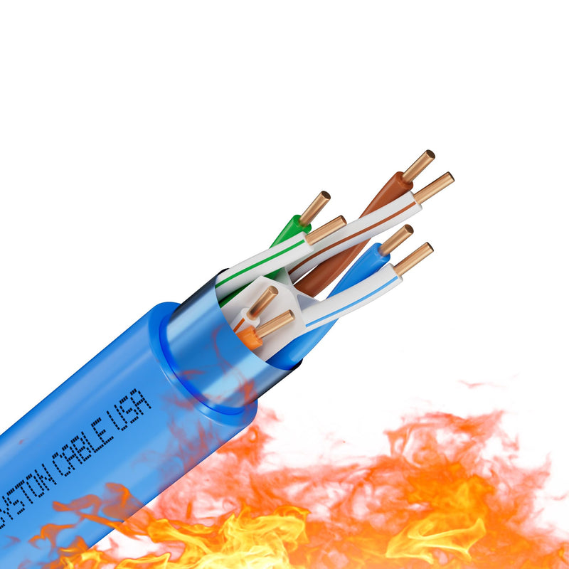 Syston Cat 6E Ethernet Network Cable Shielded - 50 FT, 600MHz 23 AWG F/UTP Solid Bare Copper Wire, Plenum-Rated CMP Sunlight-Resistant Indoor/Outdoor Use, Bulk No Ends 20 ft to 1000 ft Available Blue