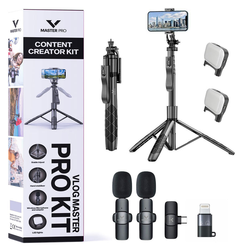 Vlogging Kit for iPhones, Tripod for Phones, Selfie Stick, YouTube TikTok Video Vlogging Stabilizer, Signal-to-Noise Rate ≥64dB, 65-100mm Phone Size, High Capacity Battery with Bluetooth Mic