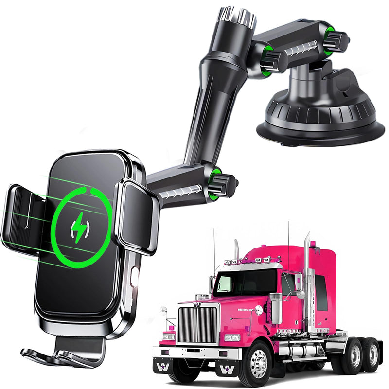 Wireless Car Charger Phone Mount Holder for Truck, 15W Fast Charging | 10-Inch Long Arm, Auto Clamping Phone Holders, Trucks and Large SUVs for Dash Windshield Mount, for iPhone 17 16 15 Samsung truck-charger