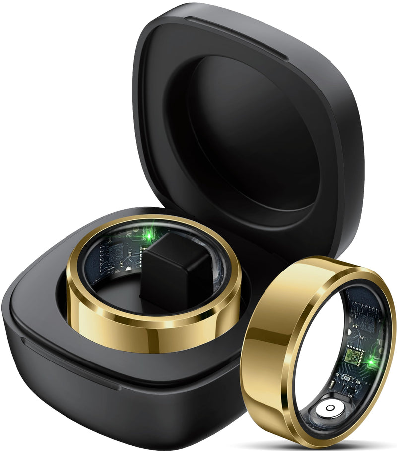 Smart Ring Heart Rate Monitor Blood Pressure Ring Sleep Tracker Health Ring Pedometer Step Counter Calories Waterproof Fitness Rings for Women Men US-11 Gold