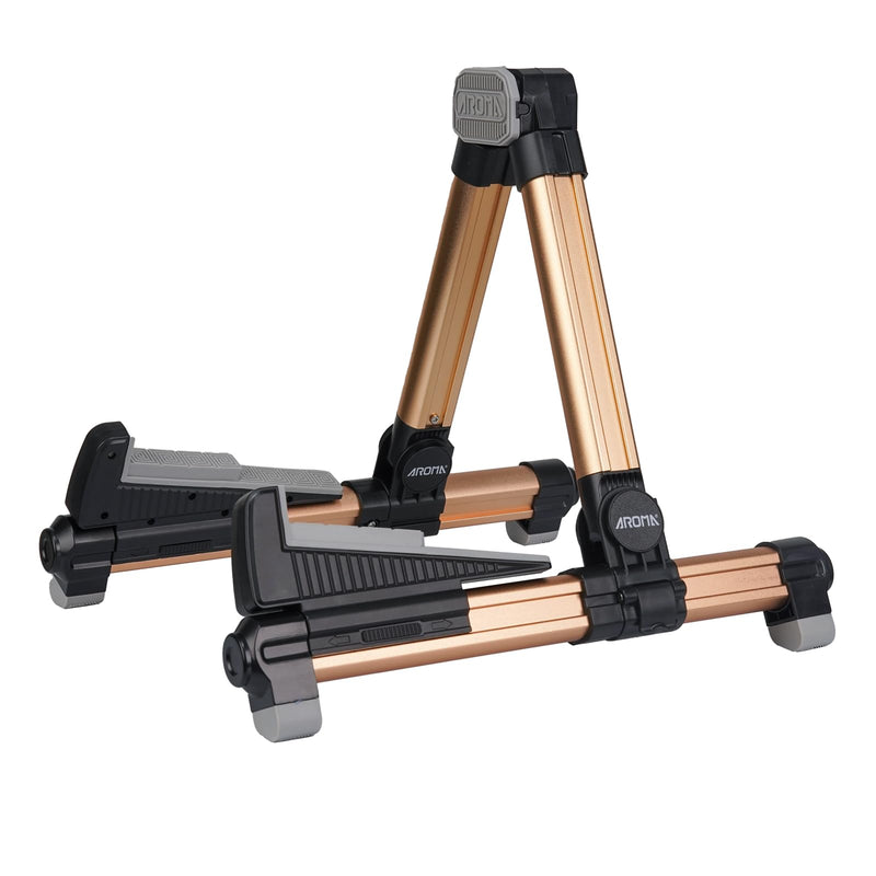Guitar Stand - Foldable Aluminum Guitar Floor Stand Adjustable for All Types of Guitars, Basses, Ukuleles and Violins, Banjo Easy to Carry Steady Stand Safe Protection (Gold) Gold