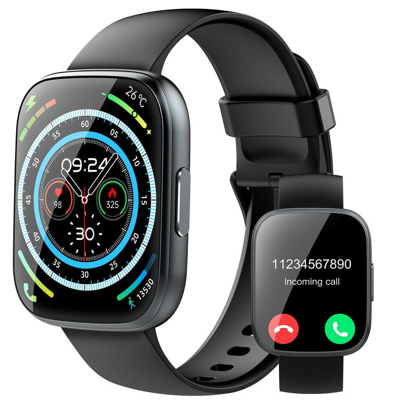 Smart Watch for Men Women(Answer/Make Calls), 1.95" HD Touch Screen Fitness Watch with Sleep Heart Rate Monitor, 110+ Sports Modes, IP68 Waterproof Activity Trackers Compatible with Android iOS, Black