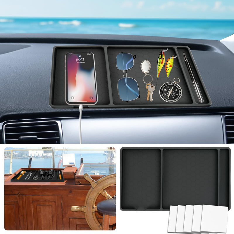 Extra Large Dashboard Mat for Car, 13.4" X 7.8" Rubber Anti-Slip Dash Pad Accessories, Compatible with All Smartphone, Separate Compartments Organizer for Cell Phone, Keychains, with Non Marking Tape