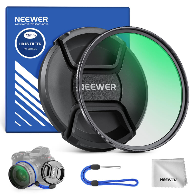 [AUSTRALIA] - NEEWER 72mm MC UV Protection Filter with Lens Cap, Multi Resistant Nano Coatings/HD Optical Glass/Water Repellent/Scratch Resistant/Aluminum Alloy Ultra Slim Frame/Ultraviolet Filter UV w/Lens Cap 