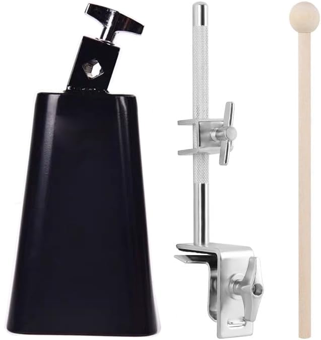 7 Inch Cowbell And Cowbell Clamp, Cowbell Holder Percussion Accessory, Adjustable Drum Cowbell Mount for Bass Drum Hoop Up or Down Drum Stick