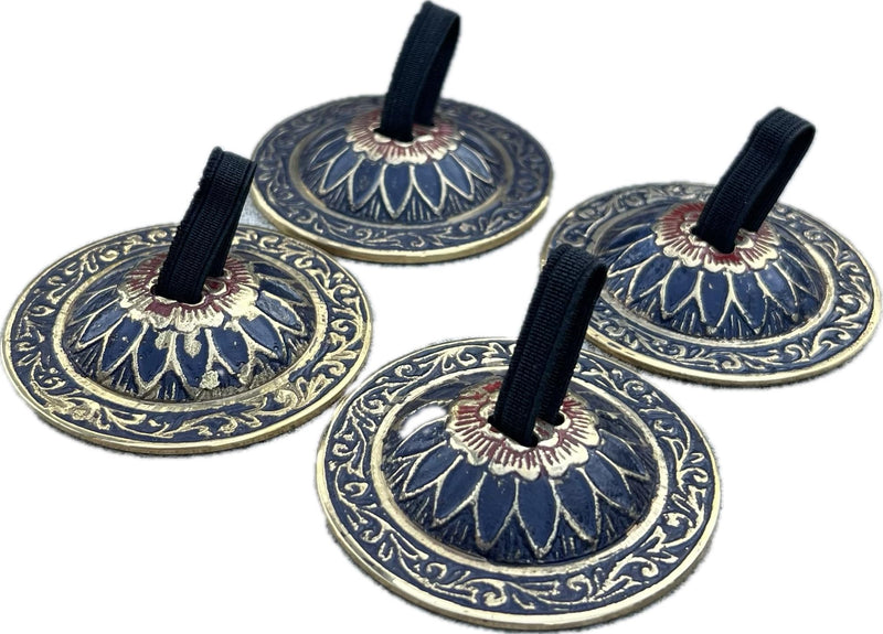 Belly Dancing Floral Lotus Pro Finger Zills Cymbals Hand Crafted Solid Brass Blue