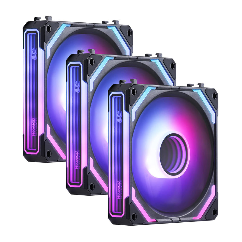 Redragon GCF012 Standard 120mm PC Case Fan, Daisy-Chain Connection, 5V 3Pin ARGB Lighting, 4 Pin PWM Case Fan, for Radiator/Computer Case Cooling, 120x120x25mm, 3 Pack, Black Standard Blade Fan