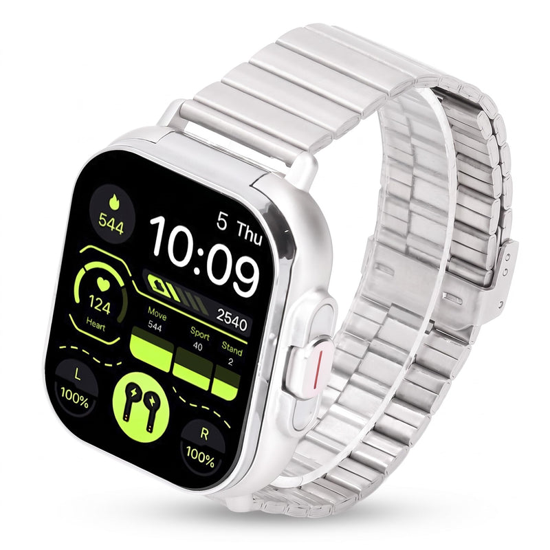 Bewinner Smart Watch with Earbuds, 2 in 1 Bluetooth Earphones & Smart Watch, 2 Inch HD Touch Screen Fitness Watch, Bluetooth Call Fitness Tracker Sports Watch for Android (Silver Steel) Silver Steel