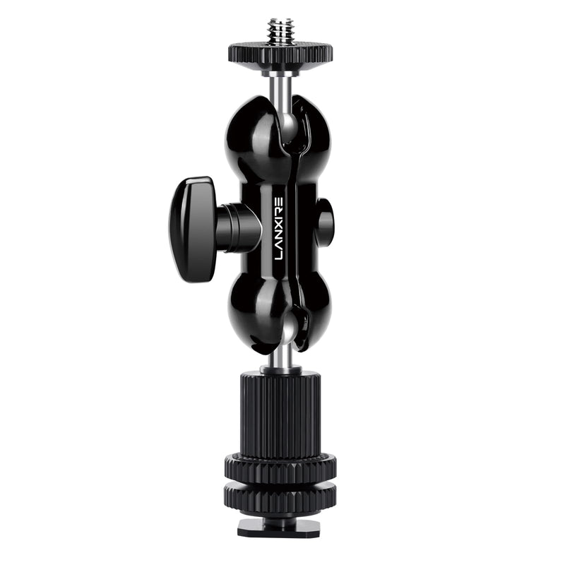 [AUSTRALIA] - 1/4" Screw Double Ball Head Magic Arm, Camera Hot Shoe Mount Adapter, Double Nut with 1/4" and 3/8" Aluminum Alloy Tripod Screw Flash Shoe Mount for Microphone, Monitors, LED Light 