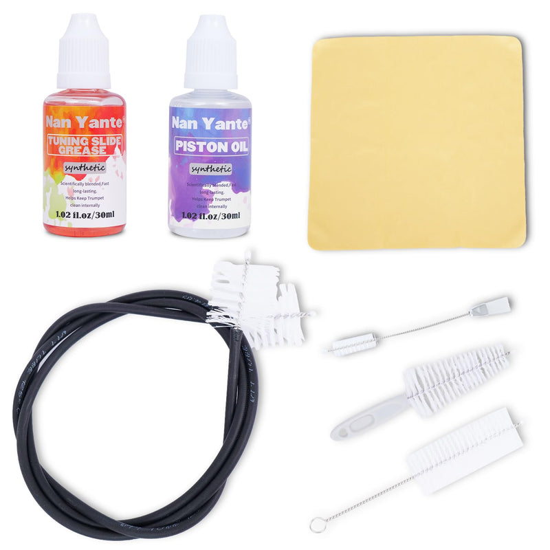 Trumpet Cleaning Kit clean your Trumpet: contains Valve Oil, Tuning Slide Grease, Cleaning Cloth, Valve/Mouthpiece/Flexible brush, etc. -essential for professionals/students/enthusiasts