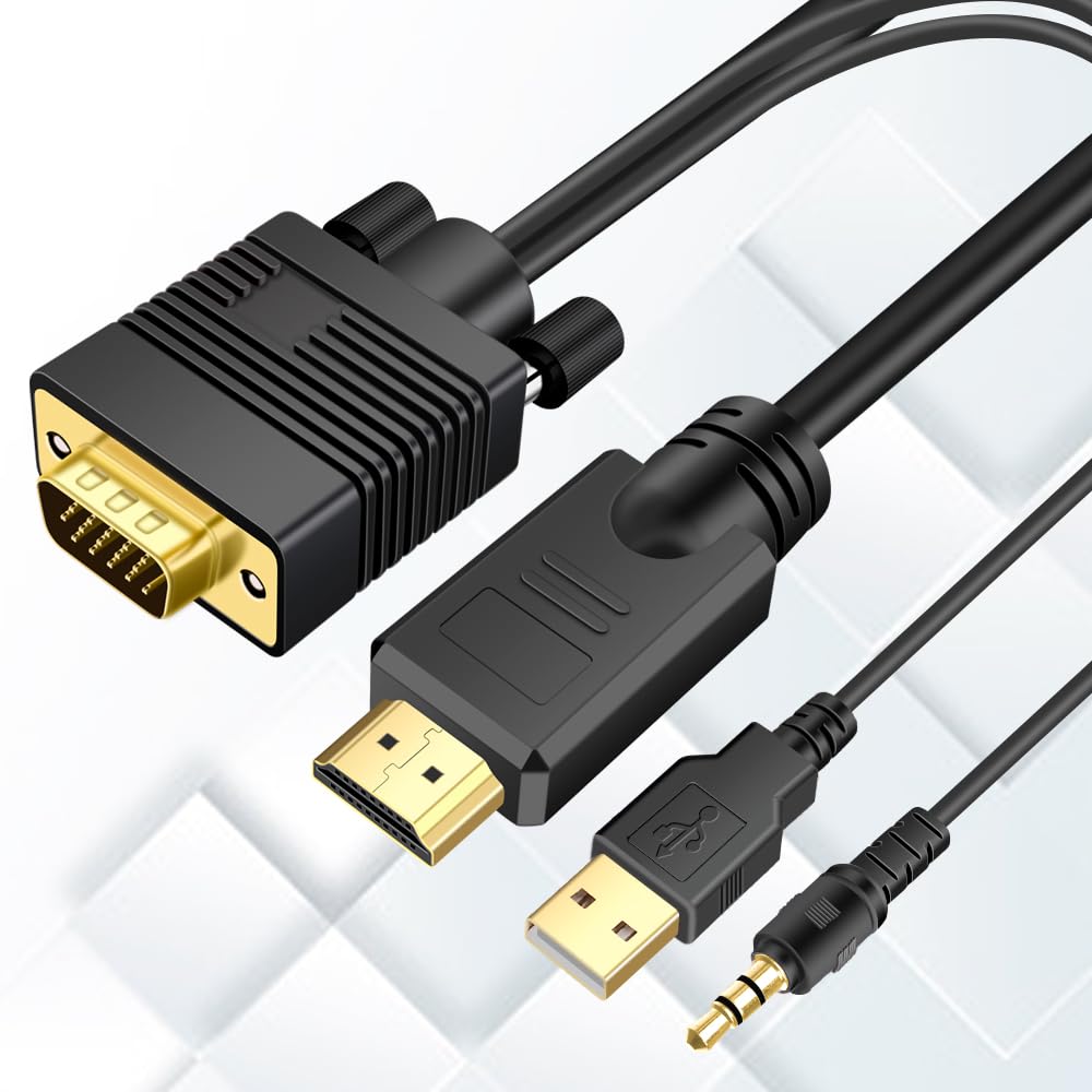 VGA (Sources) to HDMI(Display) Cable 3ft with Audio, VGA to HDMI Adapter Cable Compatible Well Witch Computer/Projector/Laptop to Monitor/TV, VGA Male to HDMI Male Converter Cord for Desktop