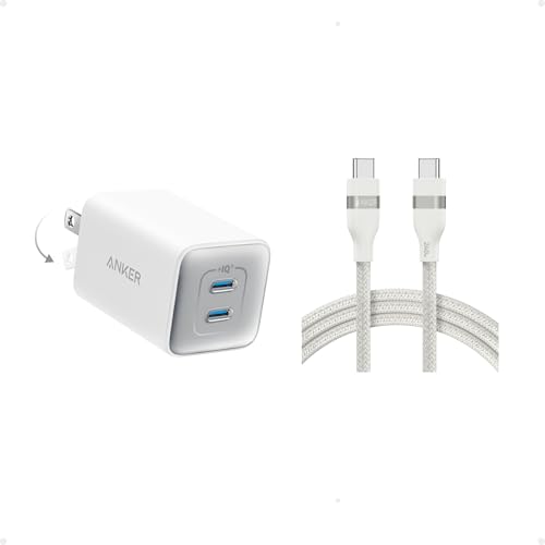 Anker 240W 6 ft Upcycled-Braided USB C Cord, 47W USB C Charger (Nano 3), 2 Port Compact Foldable GaN Fast Charger