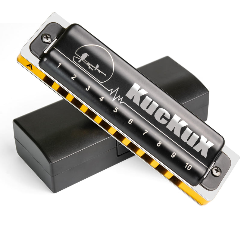 [AUSTRALIA] - Diatonic Harmonica of A Key,Blues Mouth Organ 10 Holes 20 Tones, Reed of Phosphor Bronze, ABS Combo, Easy-Clean Cover,10 Holes Blues Harp for Adult, Beginner Diatonic Black A Key 