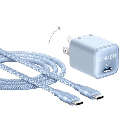 Anker Go Kit, Nano USB-C Cable, 240W Flexible Braided Cord, Nano Charger, 30W USB-C GaN Charger, Fast Charging for iPhone 17 Series, MacBook Pro, and More (Blue, 6 ft)