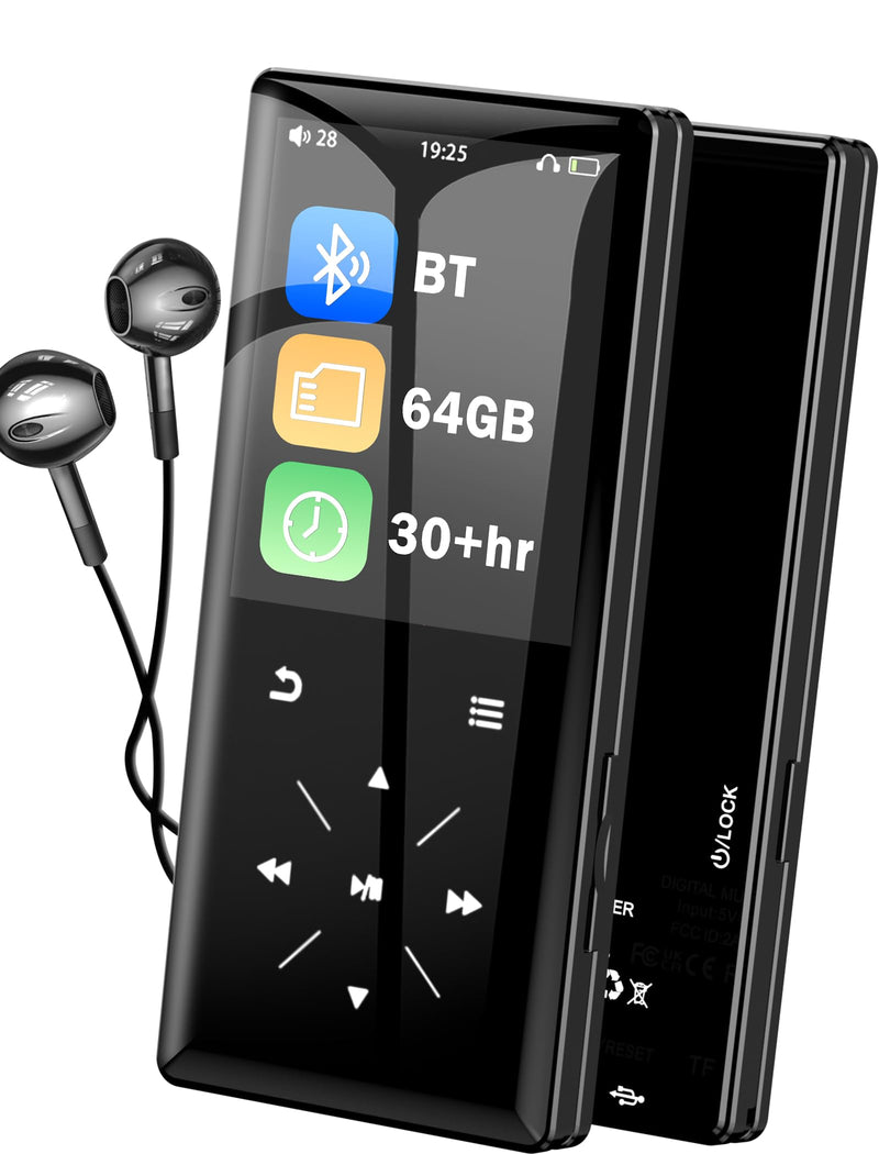 [AUSTRALIA] - 64GB Bluetooth MP3 Player - 2.4" Screen Portable HiFi Mp3 Player with Built-in Speaker, MP3 Music Player with Voice Recorder, FM Radio, Touch Buttons,Support up to 256GB SD Card 