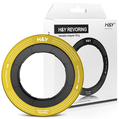 H&Y RevoRing Adjustable 67-82mm to 82mm Step Up Ring for Filters | 67-82mm to 82mm Variable Step Up Ring, Secure Turn-Hold Lock, Lens Filter Adapter Ring, Aluminum, Yellow