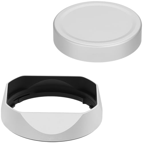 Haoge Silver Metal Square Lens Hood for Fujifilm XF33mm F1.4 R LM WR Lens, Fuji XF23mmF1.4 R LM WR,Fujinon XF 16-50mm F2.8-4.8 R LM WR Lens, Bayonet Hood Shade,with Metal Cap Kit,