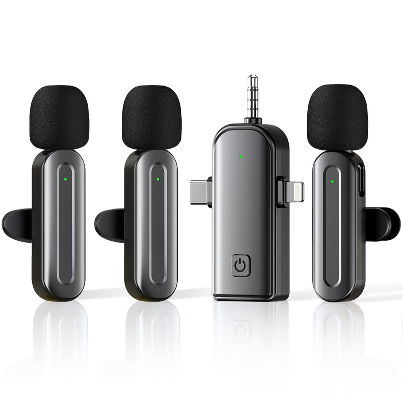 [AUSTRALIA] - 3 in 1 Wireless Lavalier Microphones for iPhone,Android,USB-C,Camera,Built-in Reduction ChipNoise,Plug-Play, 2.4G Ultra-Low Delay Mini Microphone for Interview/tiktok/Vlog/YouTube(3 MIC) 3MIC-3IN-1 