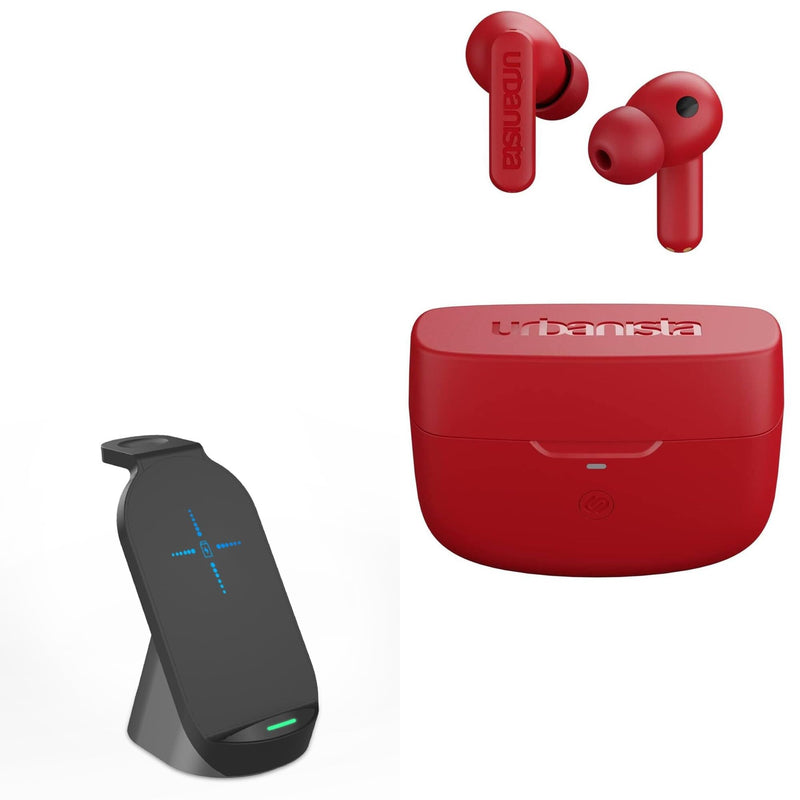 BoxWave Charger Compatible with Urbanista Atlanta - Compact Wireless MultiCharge Stand (10W), Wireless Qi Stand Charger Watch Earbuds - Jet Black