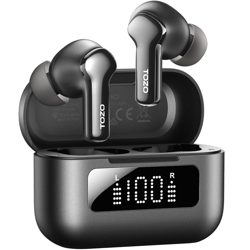 TOZO Hybrid Active Noise Cancelling in Ear Wireless Earbuds, 68H Playtime | 6 Mics AI Clear Calls, LED Display, 32 Preset EQs App, Bluetooth 5.3 Headphones, IPX8 Waterproof, Comfort Fit Ear Buds Black