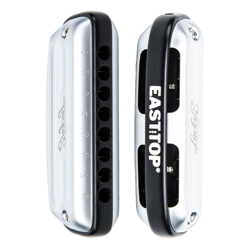[AUSTRALIA] - East top 8 Hole Blues Harmonica, G Key Diatonic Mouth Organ Harmonica For Adults, Beginners, Professionals and Students, as a Gift,silver 