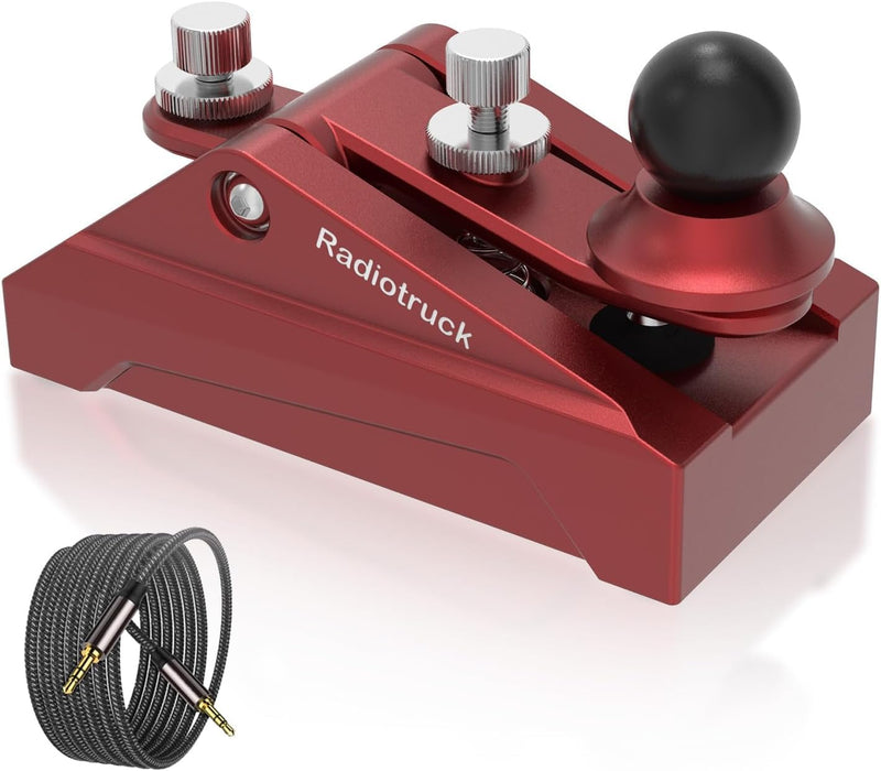 CW Telegraphy Key Auto Morse - Radio HAM Send Telegram Key Lambic Single Paddle Transmission Morse Code Key with Aluminum Alloy Body Base (Red) Red