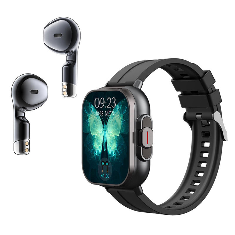 Vikye 2 in 1 Smart Watch with Earbuds, 2.01" HD Touch Screen Fitness Tracker Watch Call Message Notification, with Remote Camera Control, for iOS Android Black Steel