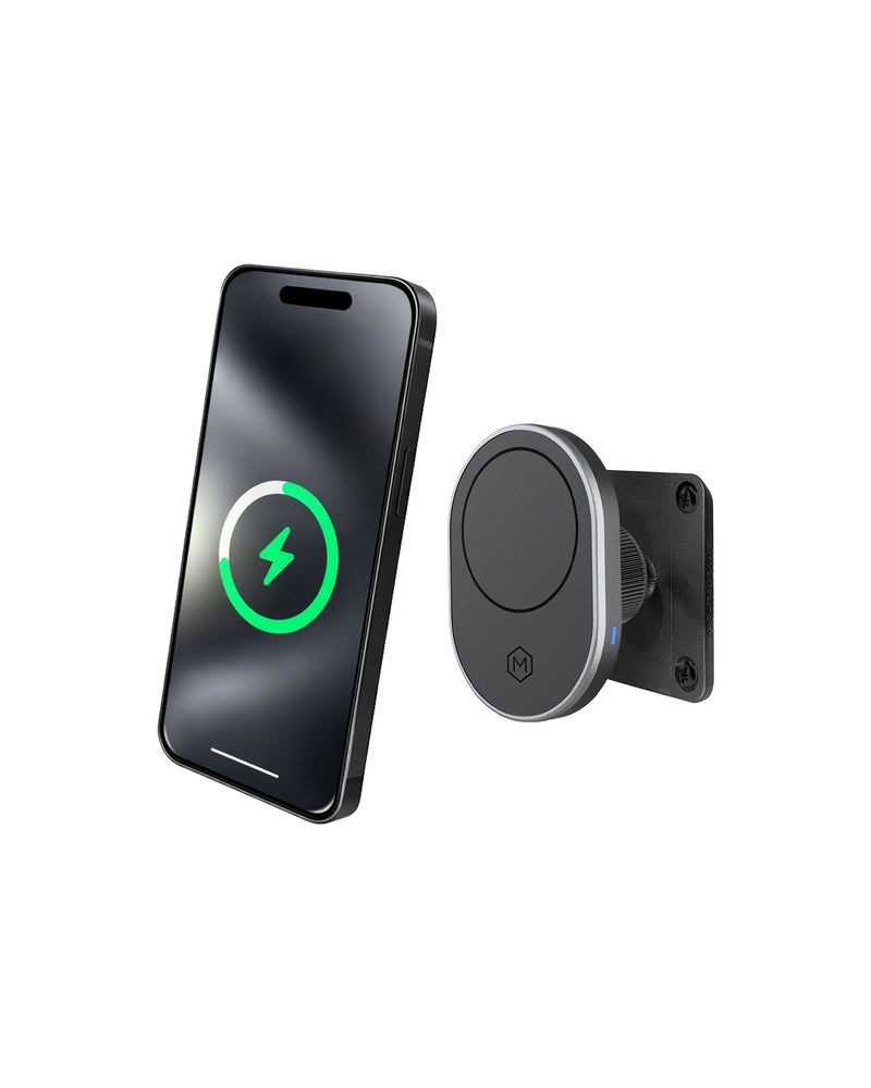 Car Cell Phone Holder with AMPS Mounting Plate - Wireless Magnetic Car Mount Charger - Stand Compatible with iPhone 14/15/16/17/Samsung, Fast Charging (Drill Base AMPS Plate) Magsafe Wireless Charger with Drill Base