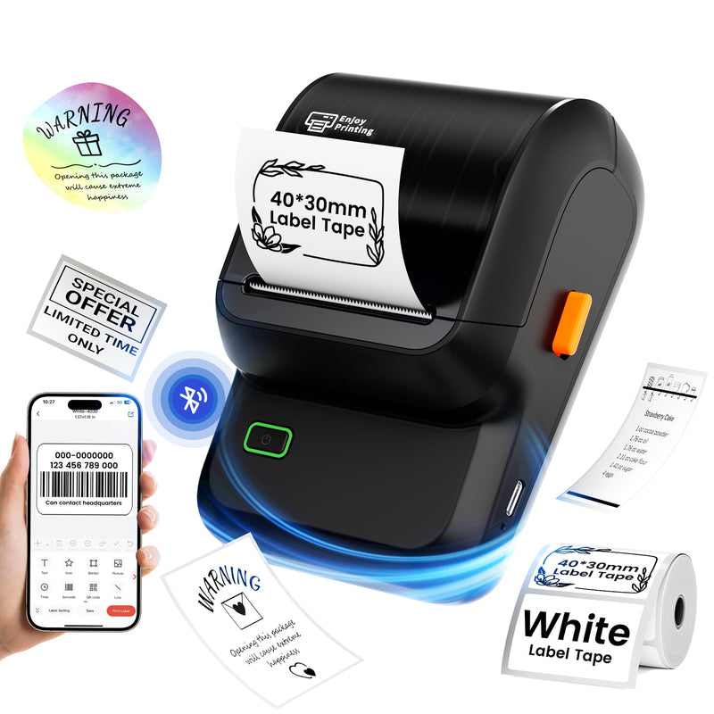 [AUSTRALIA] - Label Maker, Thermal Label Maker, Barcode Label Printer for Small Business, Bluetooth Label Maker Machine Compatible with Phone & PC, Inkless Portable Label Makers for Address, Logo, Barcode Black 