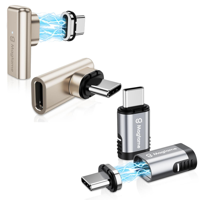 2Pack 240W Magnetic Right Angle USB C Male to USB C Female Adapter with 2Pack 90 Degree USB C 4K Adapter for USB 4 Steam Deck, ROG Ally, iPhone 15