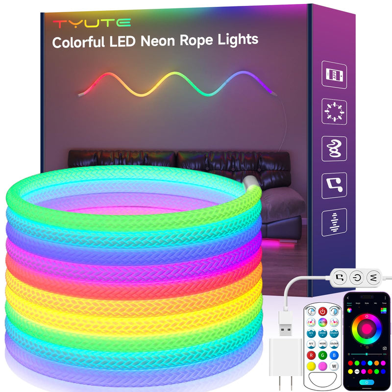 [AUSTRALIA] - Tyute LED Rope Lights, 9.84ft Neon LED Lights Strip with 360 Degree Luminous, 5V USB Flexible IP67 Waterproof Music Sync Remote APP Control Gaming Lights Accessories for Bedroom Outdoor Décor 